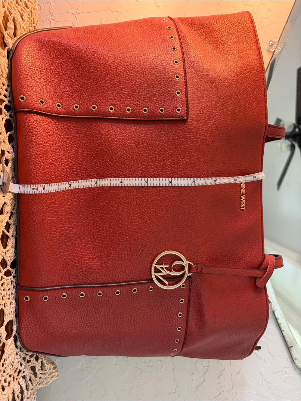Nine West‎ Red Pebbled Tote with Gold Logo Charm